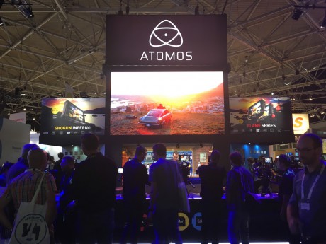 Stand of Atomos Company, showing the external monitors to the video/photo cameras